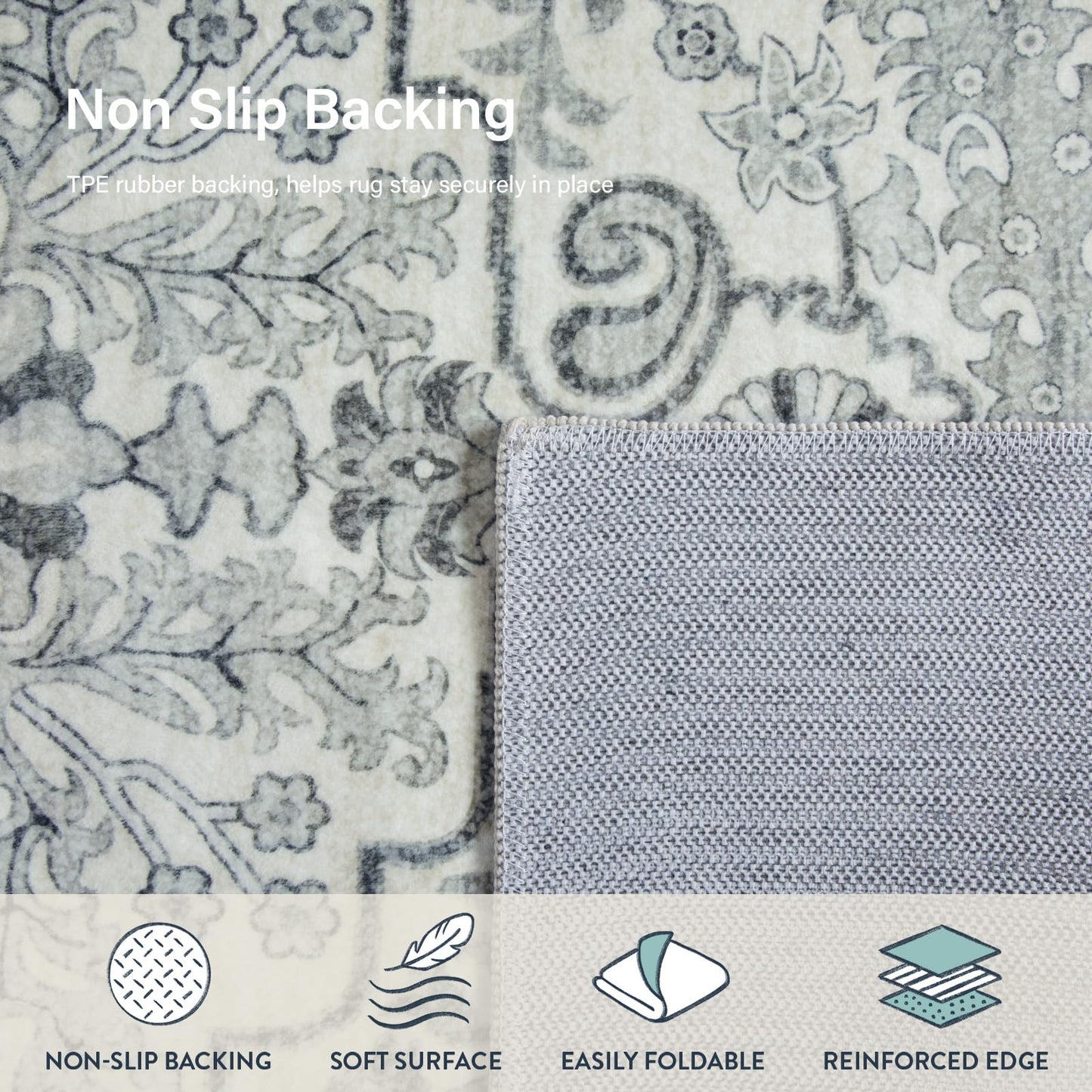 Lahome Reine Bohemian Floral Medallion Area Rug - 3x5 Beige Washable Entryway Rug Office Mat, Transitional Non Slip Indoor Throw Bedroom Carpet for Kitchen Coffee Table Mudroom Dressing Room RV