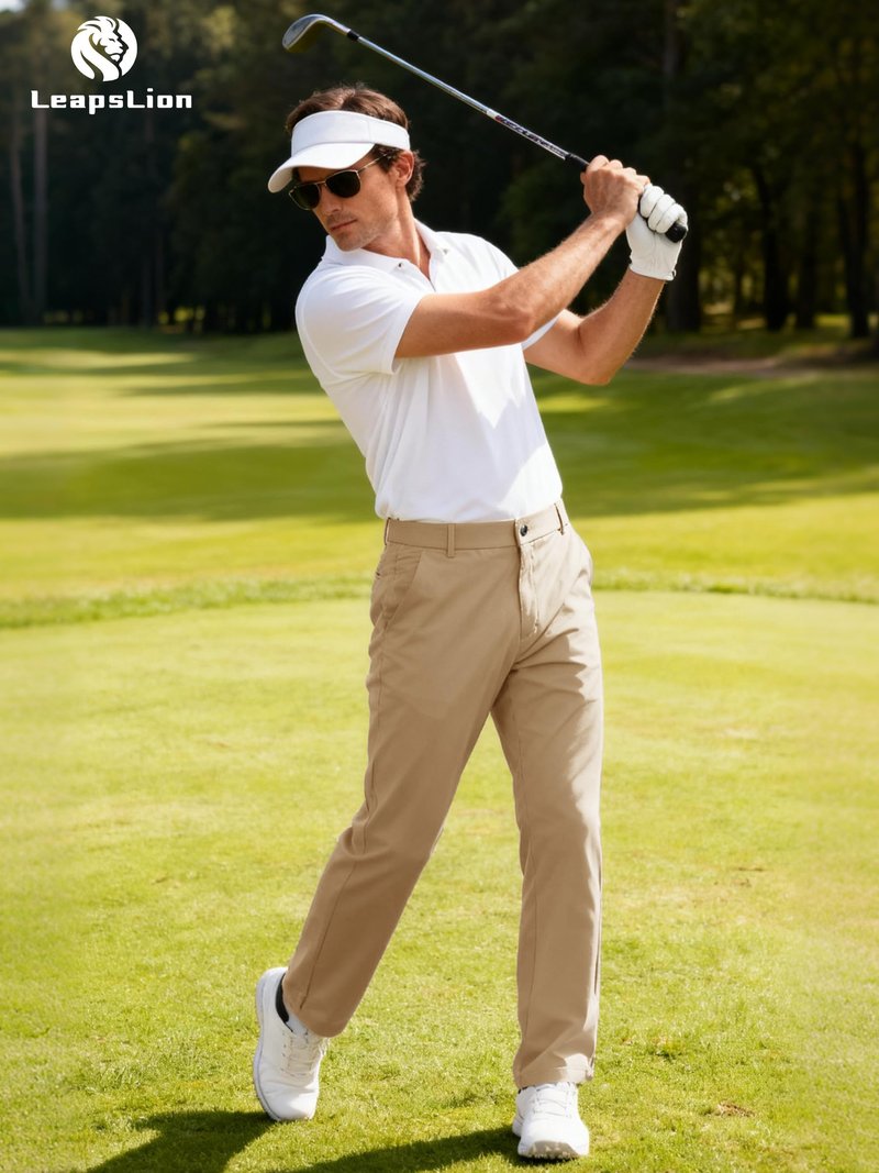 LeapsLion Men's Golf Pants Lightweight Work Dress Pants 34" Stretch Water Resistant Breathable Quick Dry Comfy Business Casual Pants for Men Khaki 33W x 34L