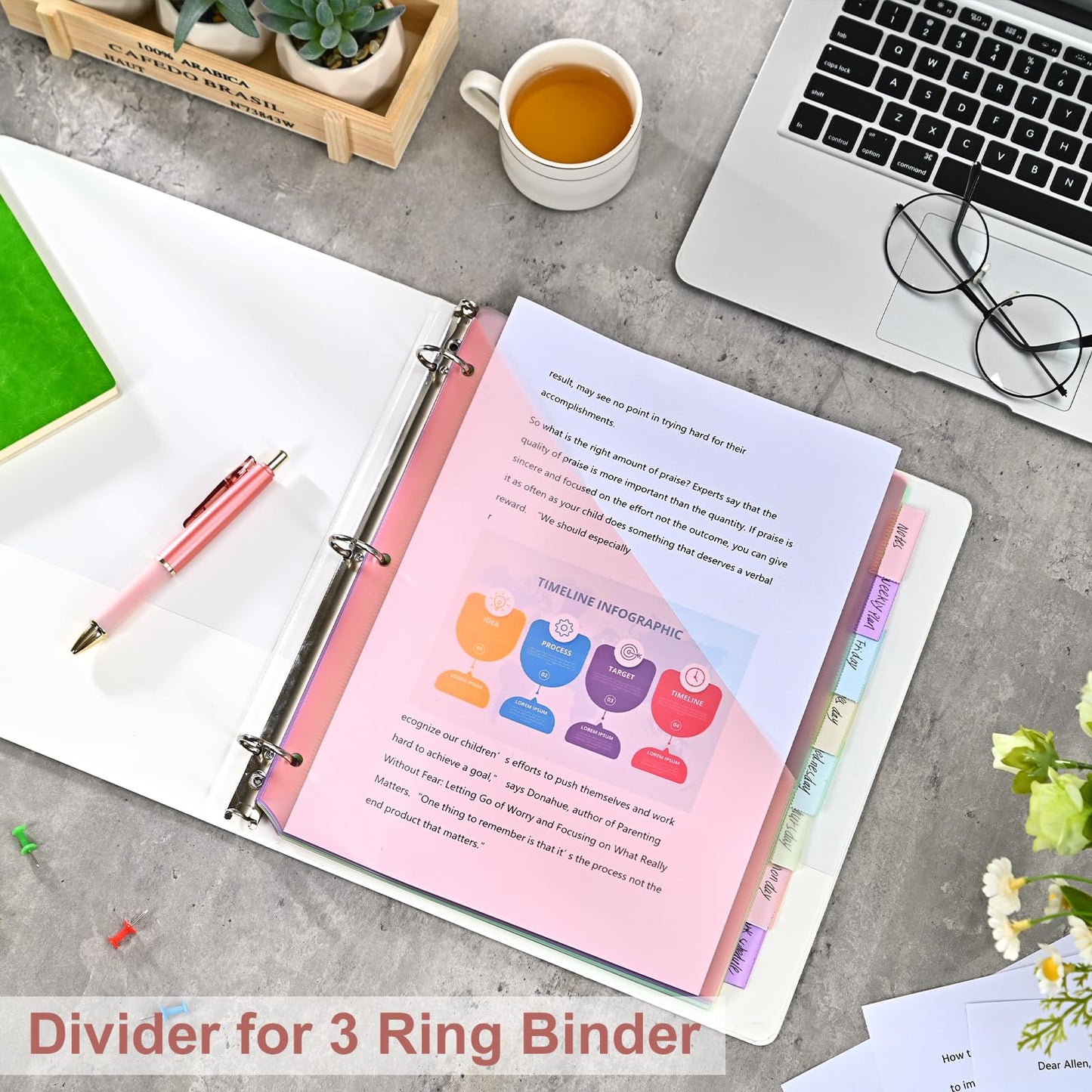 8-Tab Binder Dividers with 2 Pockets, Index Pockets for 3 Ring Binders, 8 Pastel Colors, US Letter Size (2 Packs - 16 Counts)