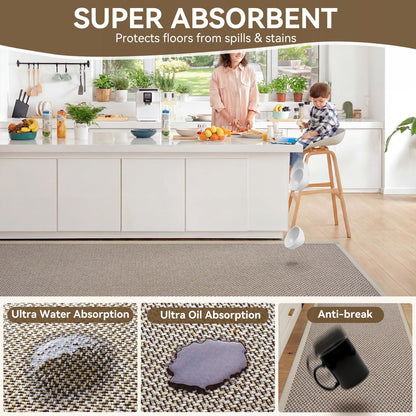 QiCaiJia Kitchen Mat, Non-Slip and Washable, Soft Kitchen Mat, Water Absorbent Floor Mat, Woven Sink Mat, Brown 17"x30"