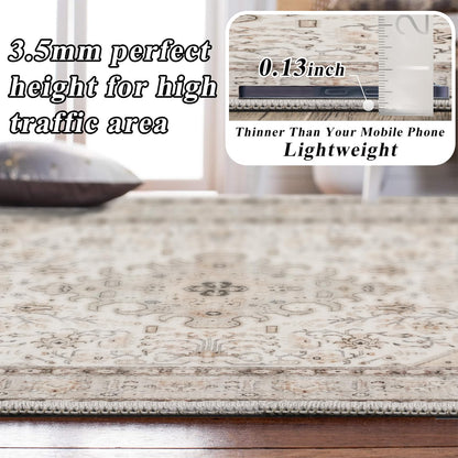 HILORUUG Living Room Area Rugs 10x14: Extra Large Area Rug Super Soft Distressed Oriental Rugs with Non-Slip Backing - Thin Stain Resistant Indoor Rug - 10x14 Ivory