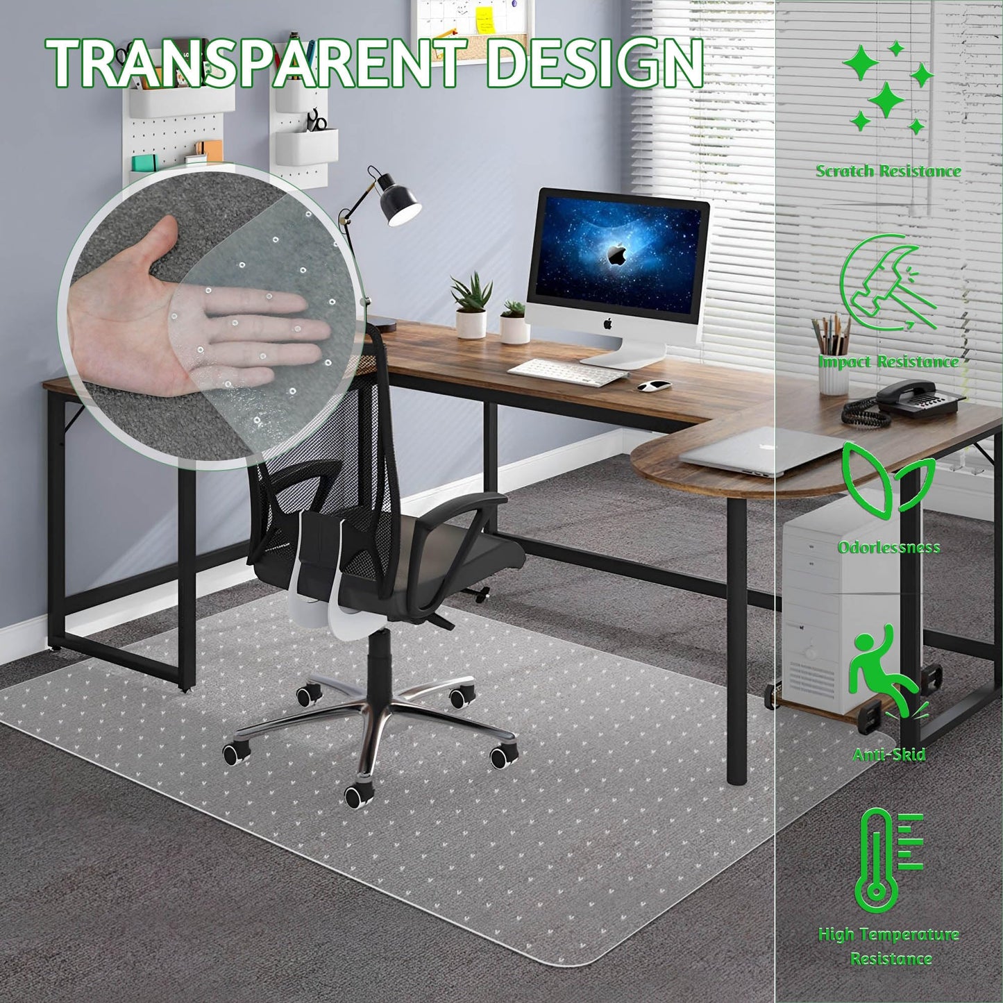 100pointONE Extra Large Office Chair Mat for Carpet, 45" x 53" Clear Desk Chair Mat for Low Pile Carpeted Floors- Easy Glide Plastic Floor Mat for Office Chair on Carpet