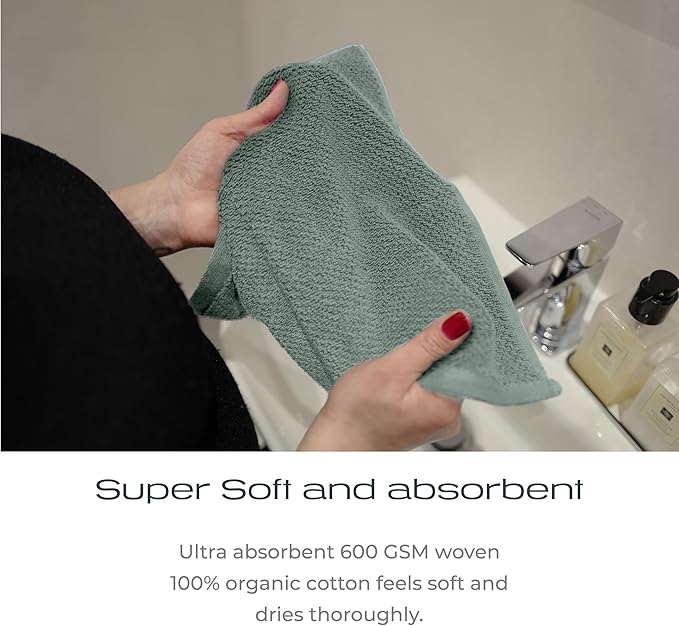 Luxury Silver-Infused Sage Green Washcloth Set of 4, 12.9"x12.9"