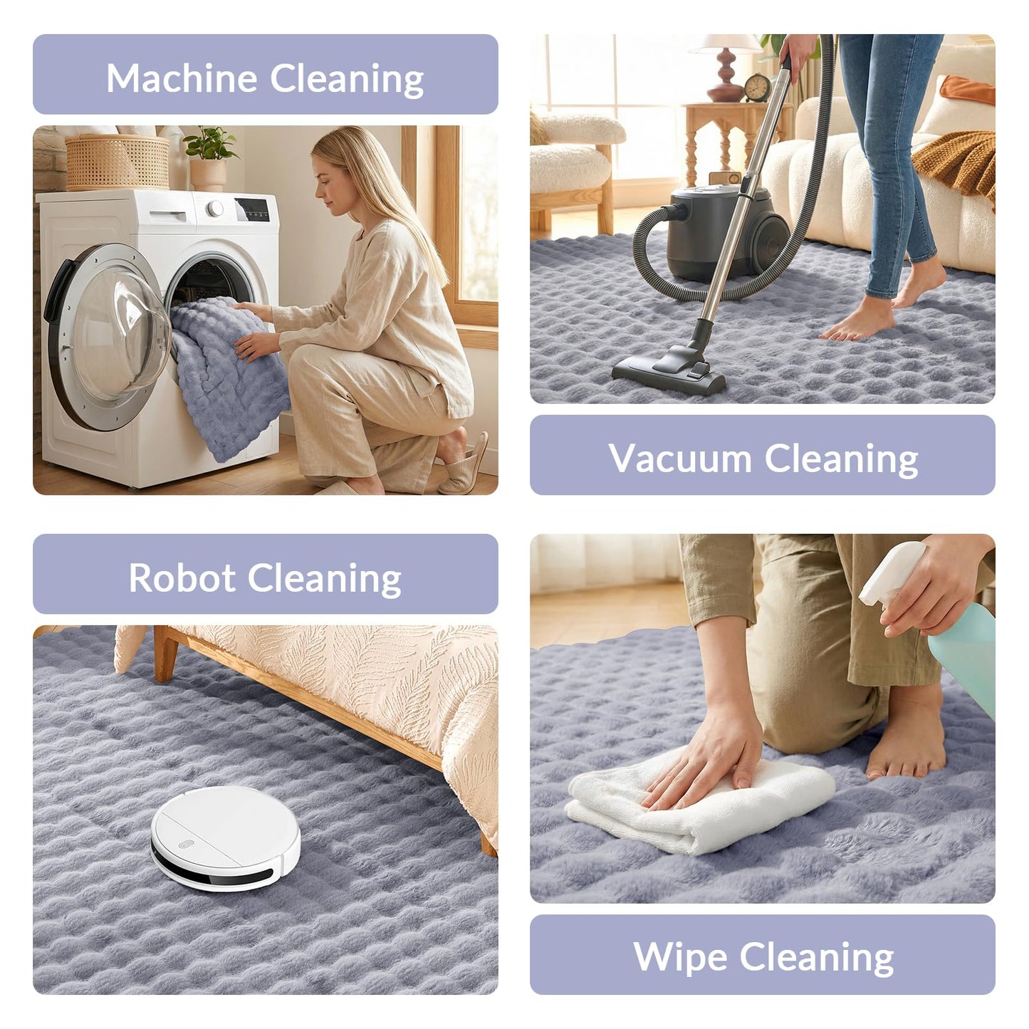 Lotus Karen Washable Area Rug, 3D Bubble Rug for Living Room, Bedroom, Faux Fur Carpet for Home Decor,4' W × 6' L, Light Grey