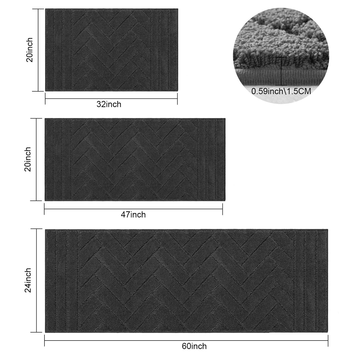 Tindbea Dog Mat for Mud Paws,Absorbs Moisture Dirt Non-Slip Washable Mud Mat for Dogs,Soft Rubber Backing Front Inside Pet Rug for Entryway, Dog Paws, Patio(24"x59",Charcoal)