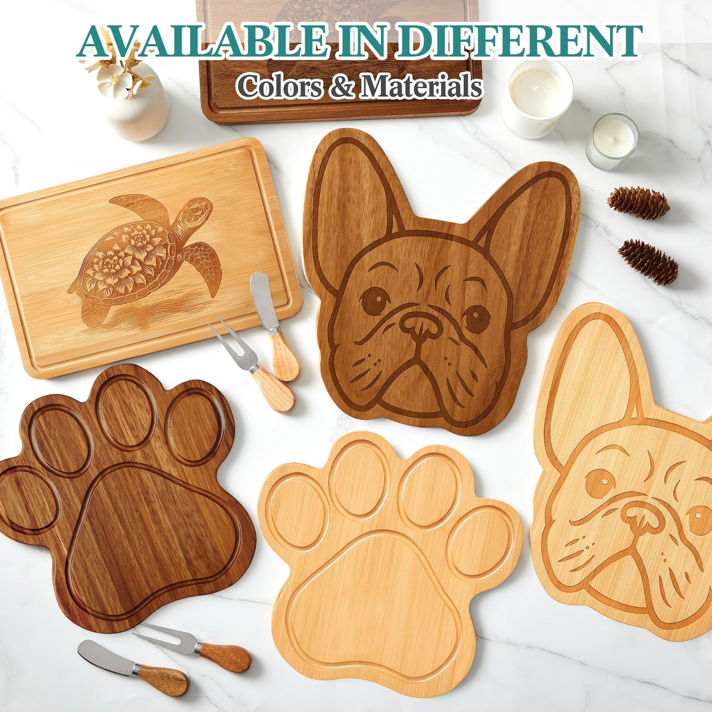 Ziliny Sea Turtle Charcuterie Board Set Cutting and Cheese Board Wooden Platter with Knives and Forks Serving Trays Gift for Christmas Kitchen Food Fruit(Acacia)