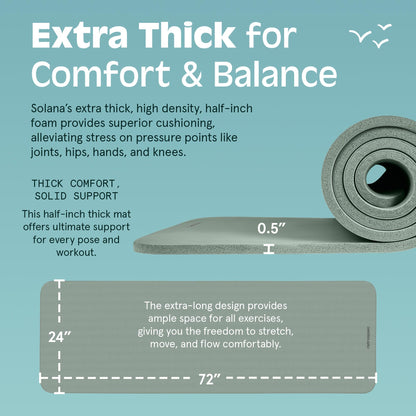 Retrospec Solana Yoga Mat 1/2" Thick w/Nylon Strap for Men & Women - Non Slip Exercise Mat for Yoga, Pilates, Stretching, Floor & Fitness Workouts