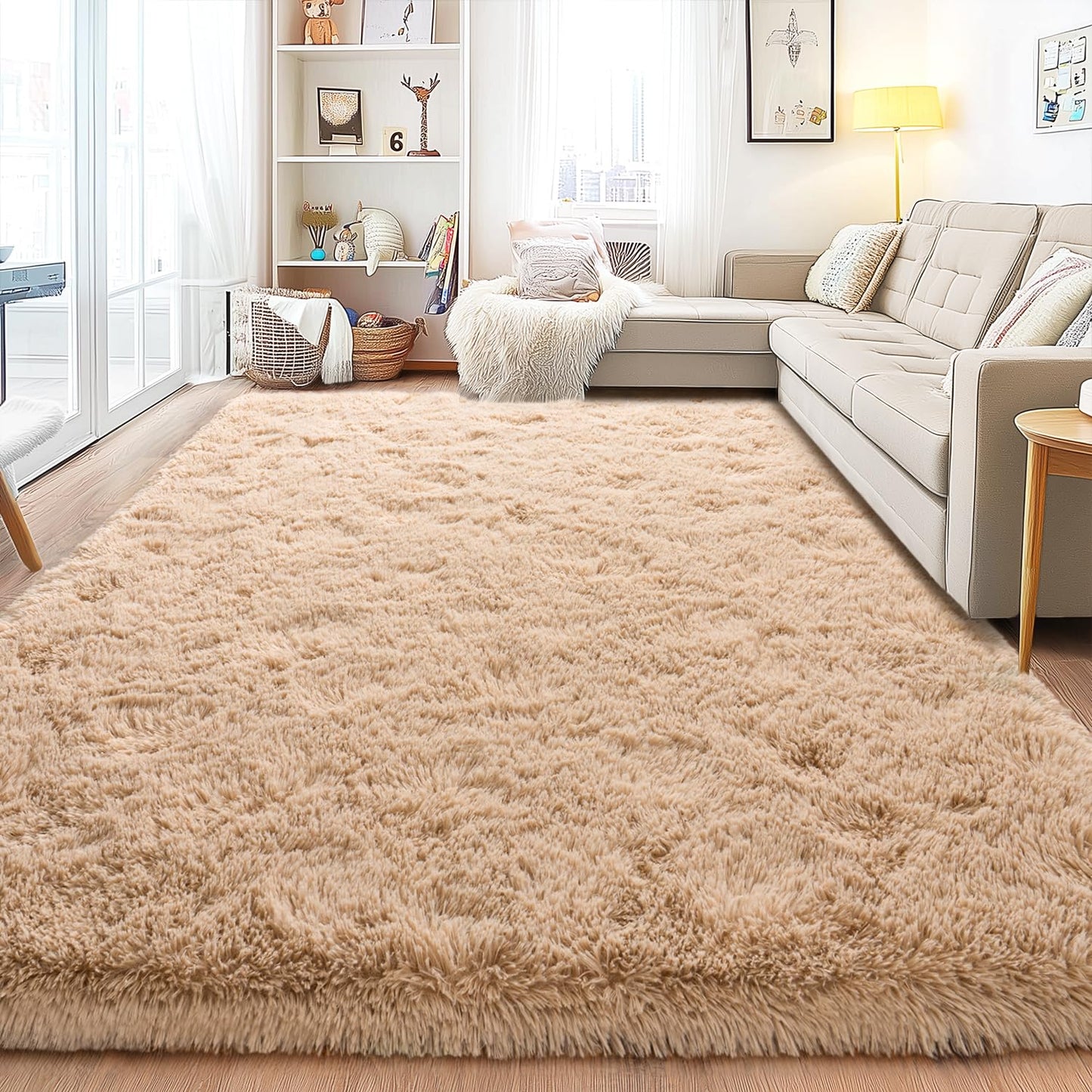 Area Rugs for Living Room, Soft Shaggy Carpets for Living Room, Fuzzy Rugs for Kids' Room, Perfect Decor for Modern Home Camel 4x6 Feet