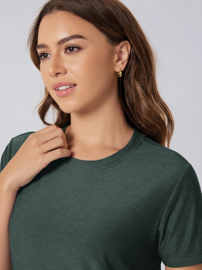 ODODOS Women's Performance Tee Ultra Soft odSTRATUM Tech Short Sleeve Relaxed Top Crew Neck T-Shirts, Aspen Heather, X-Large