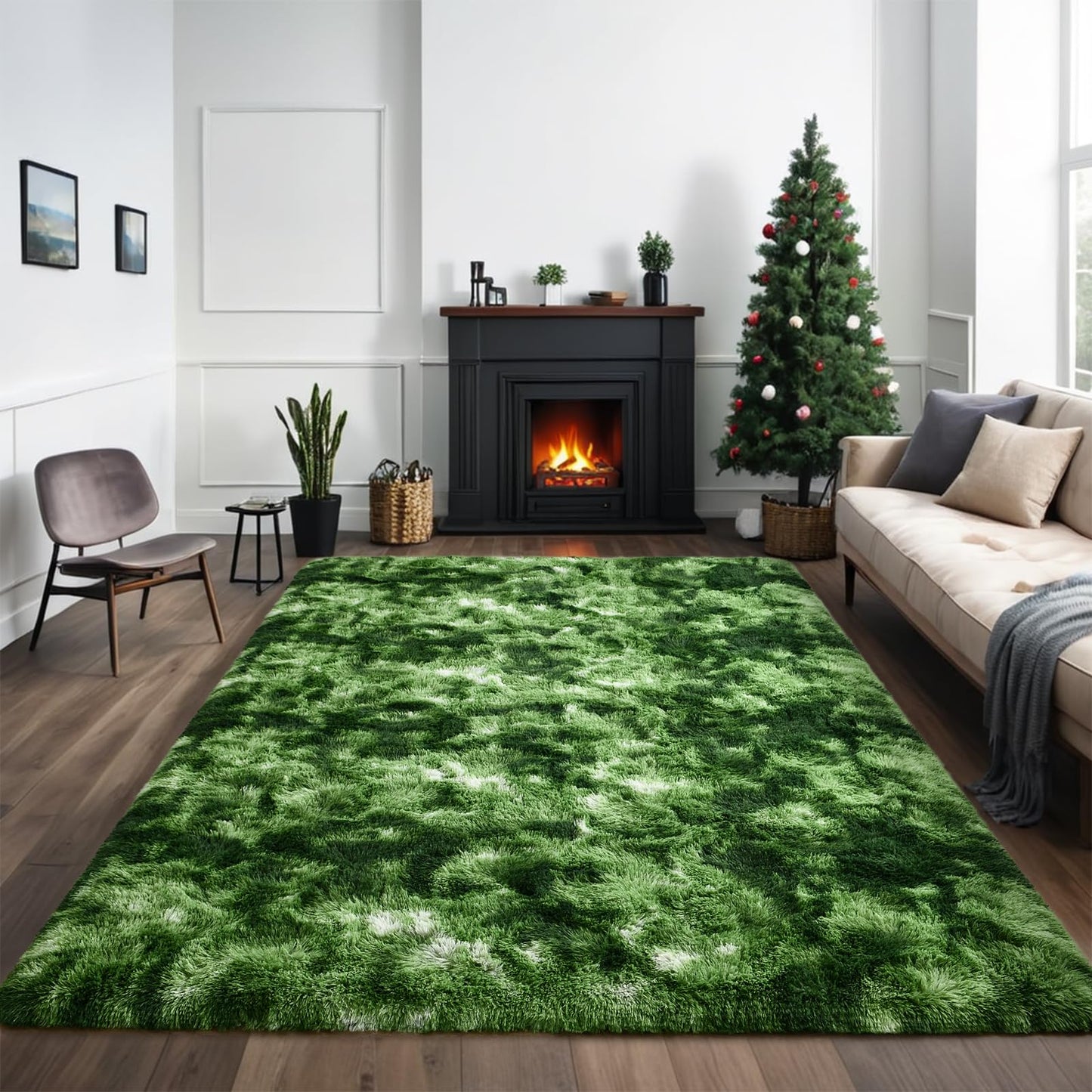 Larhom Nuttumico Fluffy Modern Area Rugs for Living Room Bedroom, 4x6 Feet Plush High Pile Dark Green Rug for Kids Girls Room Nursery Home Decor, Upgrade Non-Slip Girls Bedroom Soft Indoor Rug