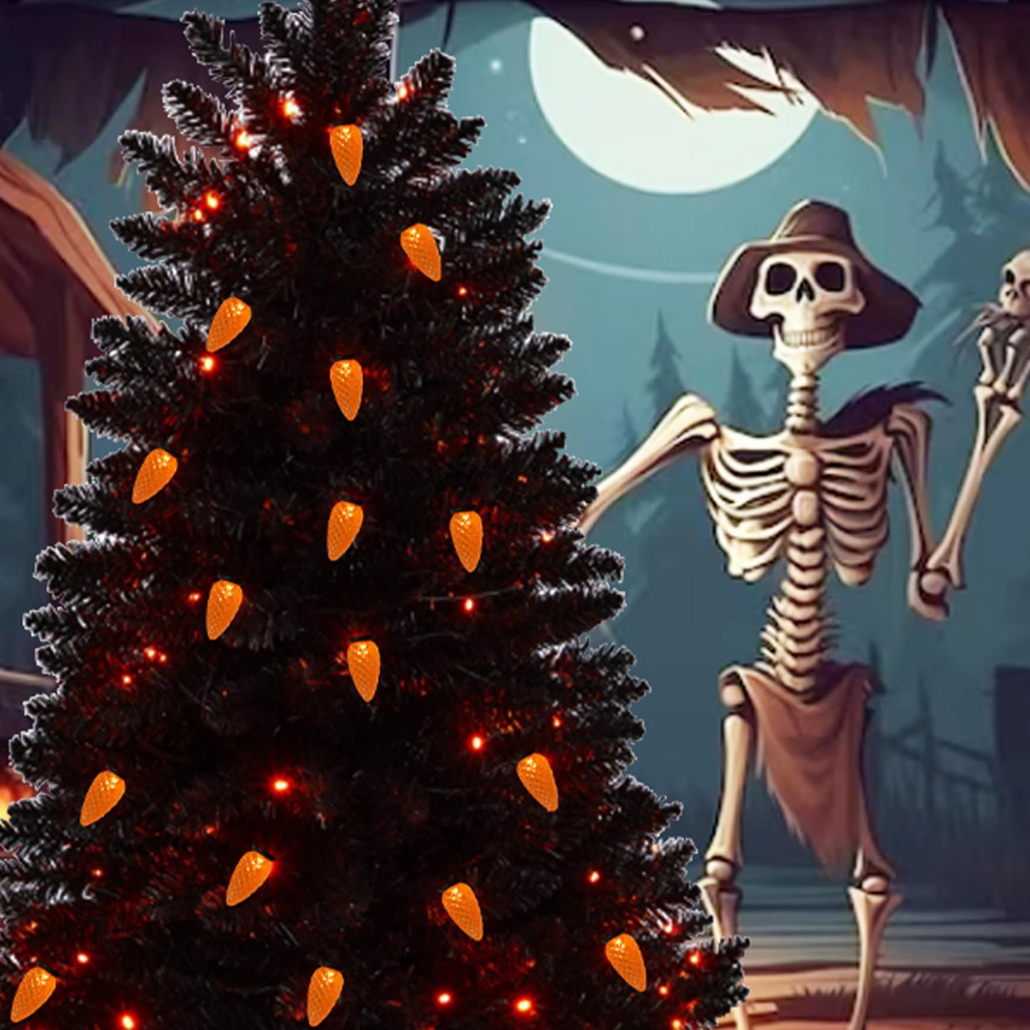 MXTCLM Orange C3 Halloween String Lights 50LED Strawberry 18ft Waterproof Black Wire Lights for Outdoor Indoor Garden Yard Home Halloween Party Decoration(Orange)