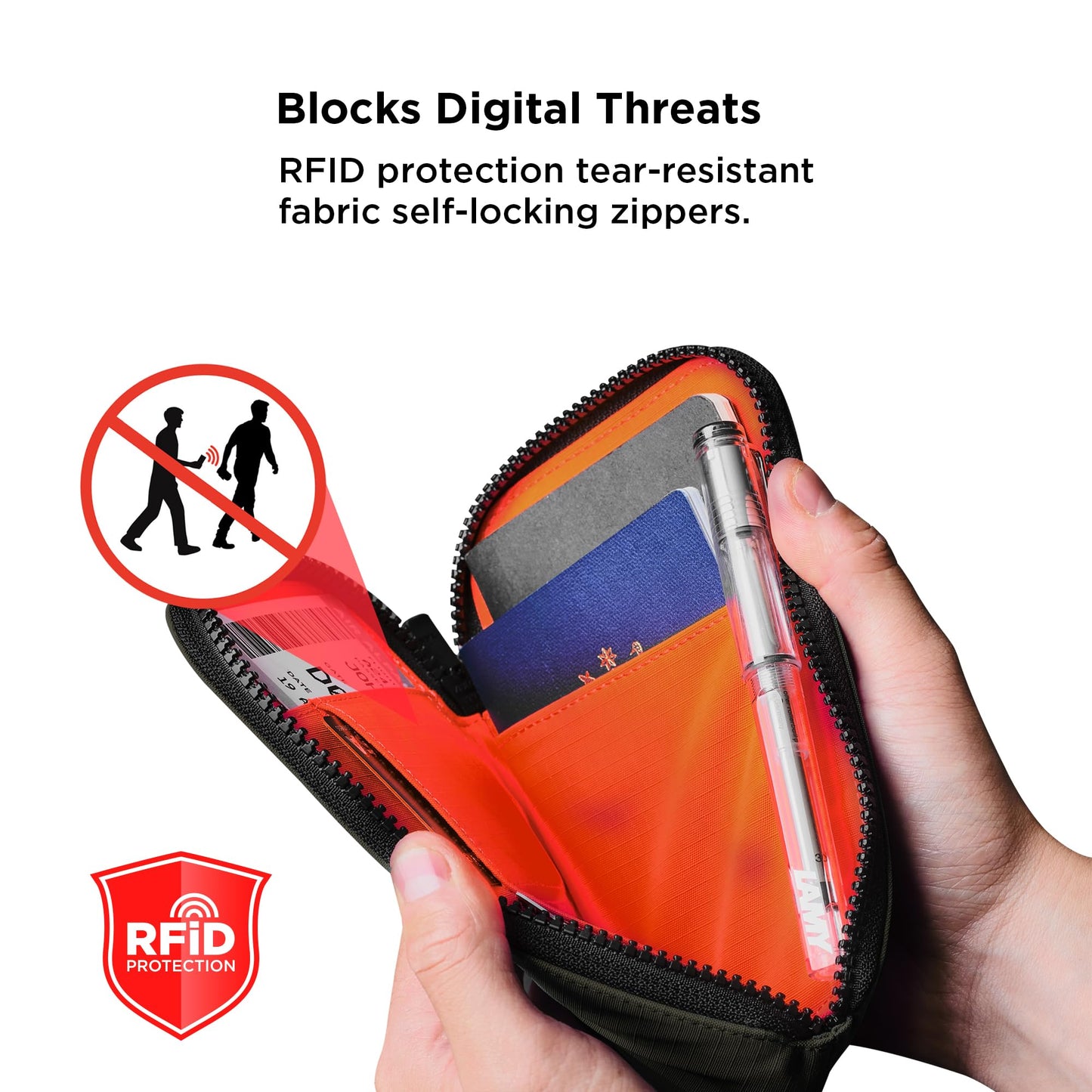 ALPAKA Zip Travel Wallet Green Axoflux 210D - RFID Passport Holder - Self Locking Zipper - Tear Resistant Material - Four Pockets and Two Card Slots - HUB Accessories Compatible