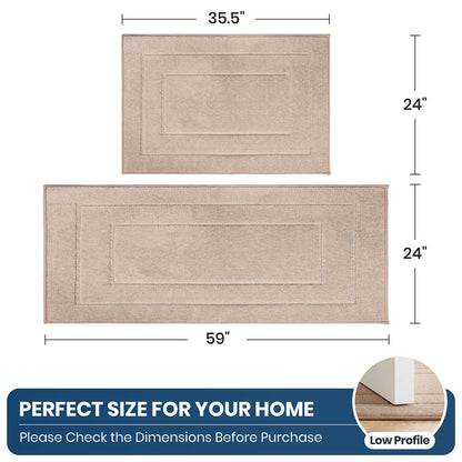 PURRUGS Machine Washable Kitchen Rug Set [2 PCS] (24" x 35.5"+ 24" x 59"), Non-Slip/Skid Kitchen Runner Rugs & Floor Mats, Super Absorbent Soft Standing Mats for Kitchen, Laundry & Sink, Beige