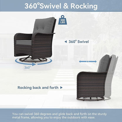 Kurapika 12 Pieces Patio Furniture Set, Rattan Wicker Sofa Set, Outdoor Conversation Sets w/Swivel Rocking Chairs Patio Sectional Sofa w/4 Inch Cushion, Grey