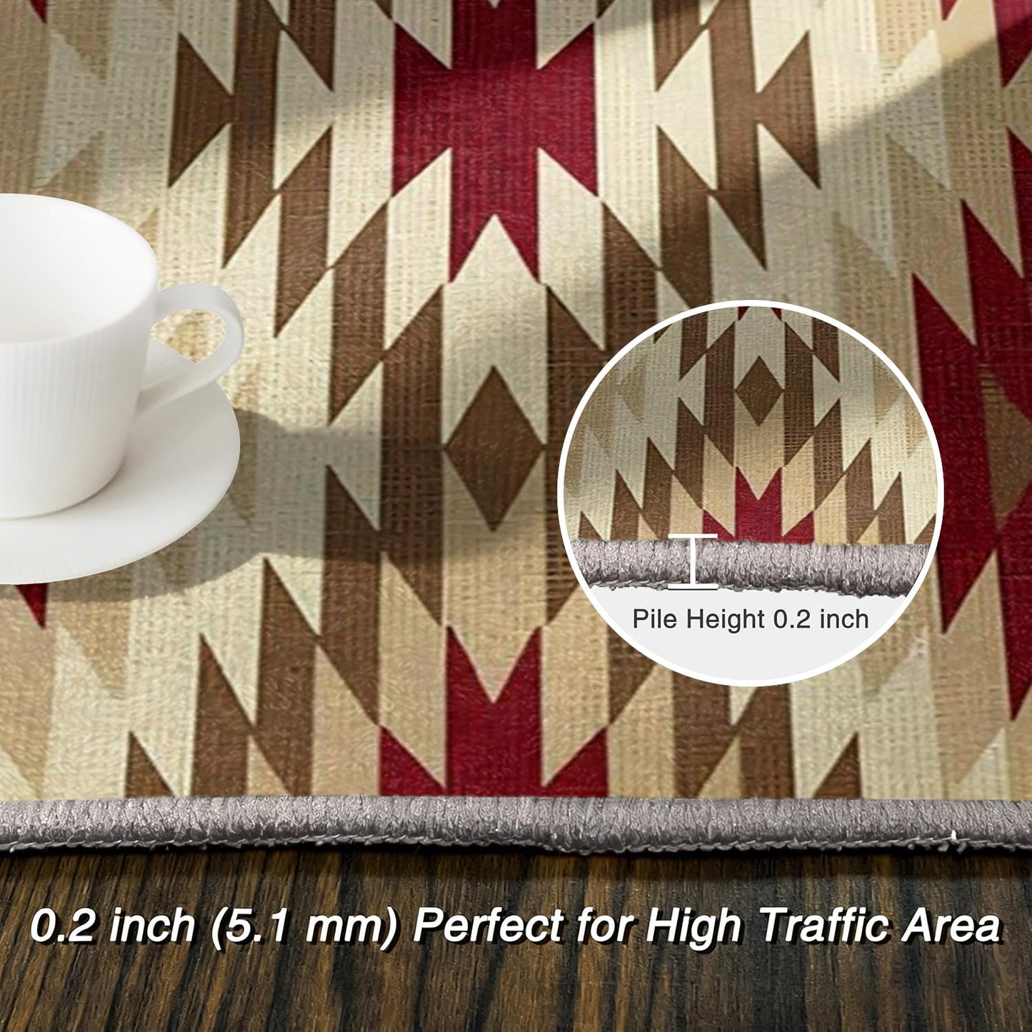 Boho Style Western Rug, 3x5ft,Country Farmhouse Retro Cabin Area Rugs, Non-Slip, Soft and Washable Southwestern Aztec Native Geometric Carpet, for Bedroom, Living Room Beige, Green, Red
