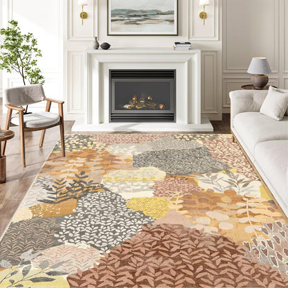 DEXDE 5x7 Area Rugs, Washable Non-Slip Abstract Boho Soft Rug for Living Room Bedroom,Leaves Floral Print Large Carpet for Entryway, Kids Playroom, Office,Camel
