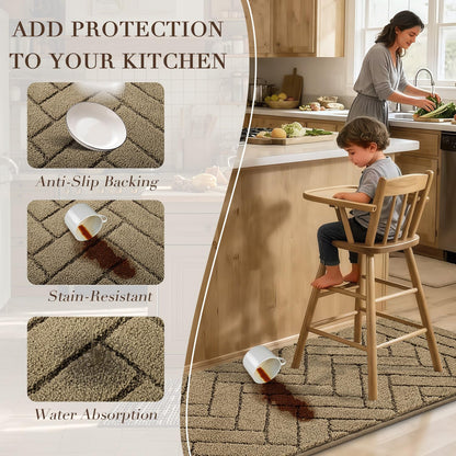 Kitchen Runner Rugs,20"x48" Non Slip Kitchen Mats for Floor-Thick Stain Resistant Kitchen Floor Mat Runner Carpet for Hallways Entryway Laundry Room Washable(Khaki)