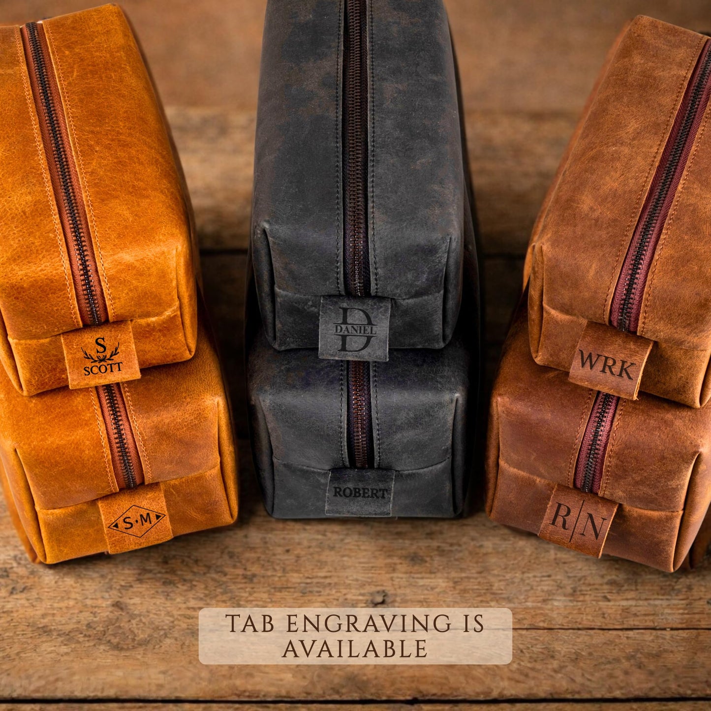 Personalized Leather Toiletry Bag for Men - Handmade Custom Travel Size Dopp Kit, Gift for Graduation, Husband, Boyfriend, Birthday, Wedding, Anniversary, Groomsmen, Grandpa, Him, Father’s Day Gifts