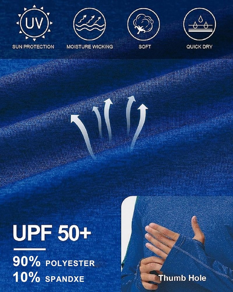 UPF 50+ Fishing Shirt for Men - Long Sleeve UV Sun Hoodie for Hiking, Running & Athletic Workouts | Lightweight & Breathable