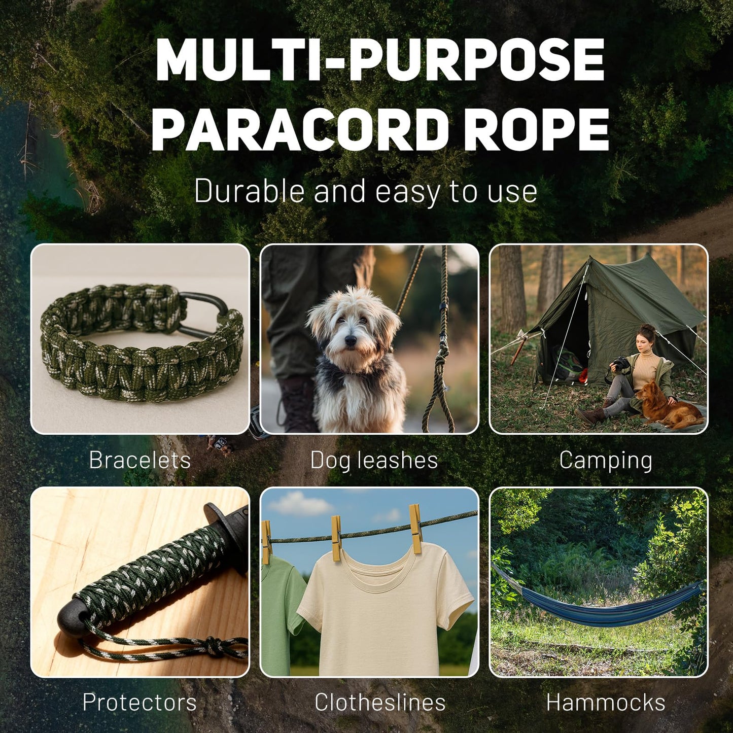 MALZE Paracord 550lb Nylon Rope 500FT Tactical Parachute Cord Forest Camo