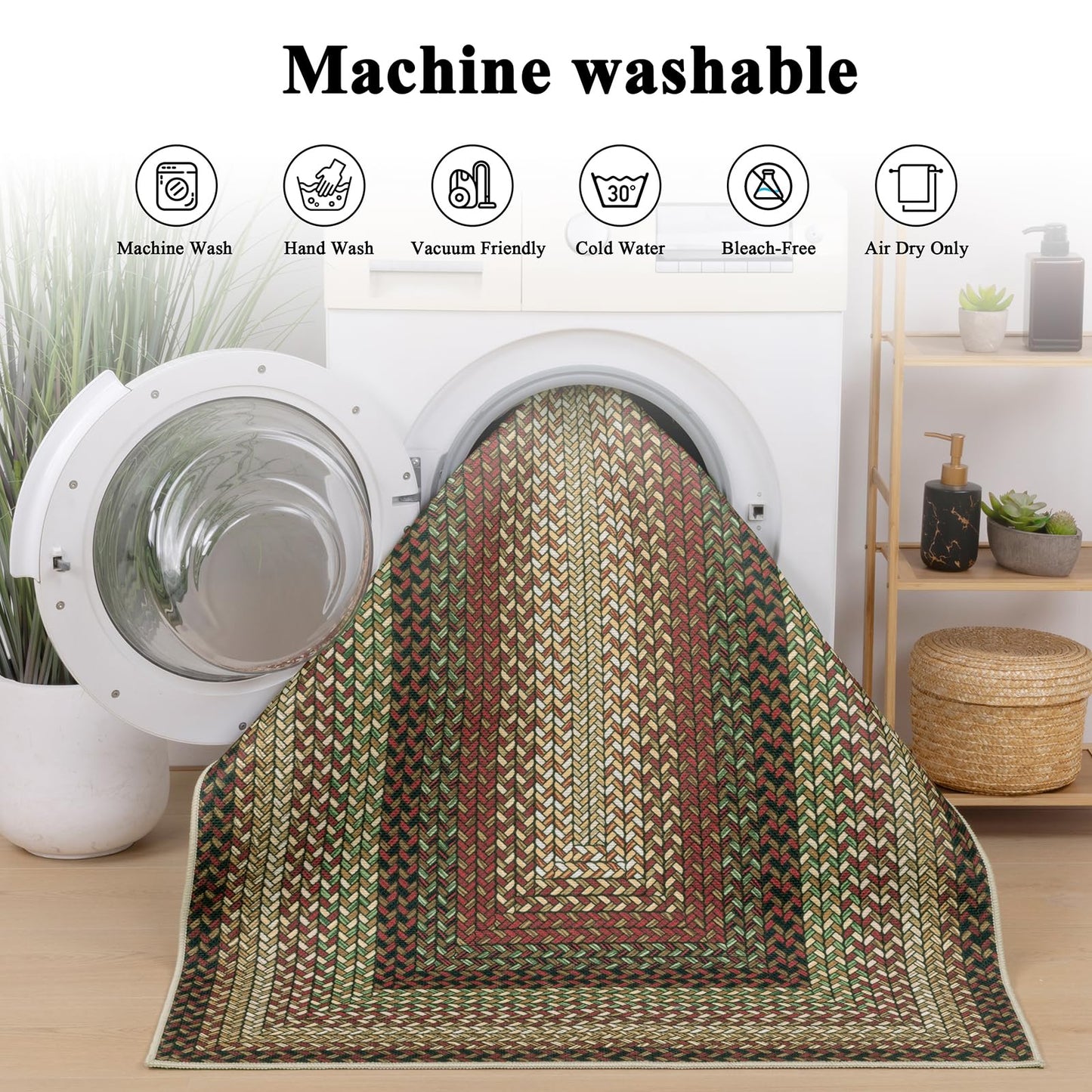Ileading Faux Braided Area Rug 6'x9' Washable Farmhouse, No-Shed Non-Slip Woven Carpet, Pet Friendly Stain Resistant Jute Style Rug for Living Room Dining Bedroom Office