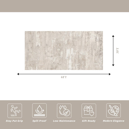 Abstract Kitchen Runner Rug 3x6 - Indoor Washable Carpet for Hallway Bedroom Laundry Low Pile Entryway Rugs with Non Slip Rubber Backing Modern Home Decor Mat for Dining Room Bathroom 3x6 Beige