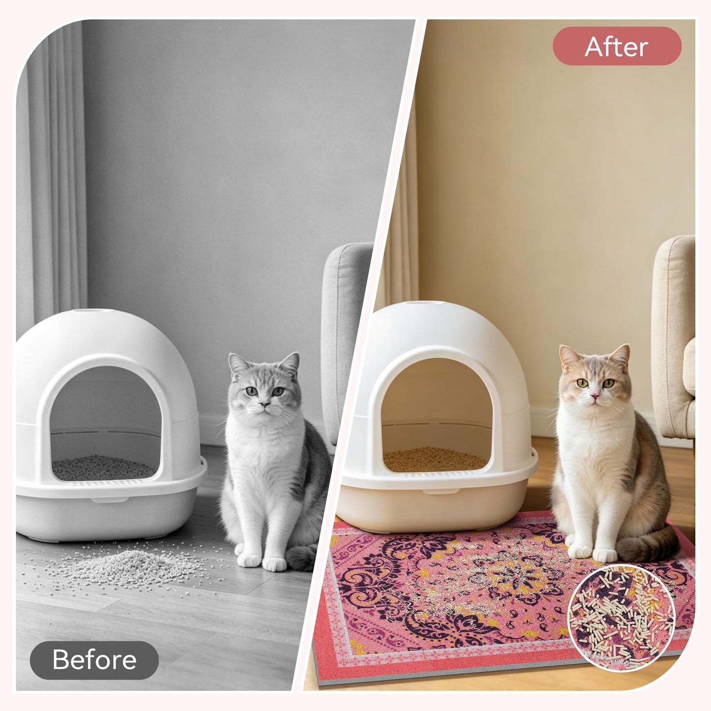 Yigerlee Cat Litter Mat, 33"x22" High-Density PVC Cat Litters Trapping Mat, Waterproof & Non-Slip Backing, Litter Box Catcher, Soft on Kitty Paws, Easy Washable Pet Supplies Pink