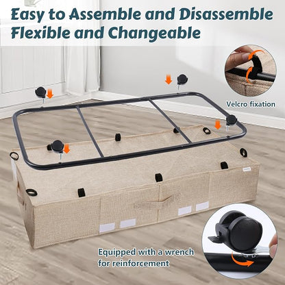 Supowin Under Bed Storage with Wheels, Rolling Underbed Storage Containers with Lids, Under Bed Shoe Storage Bins Organizer with Reinforced Metal Bottom Support and Three Handles