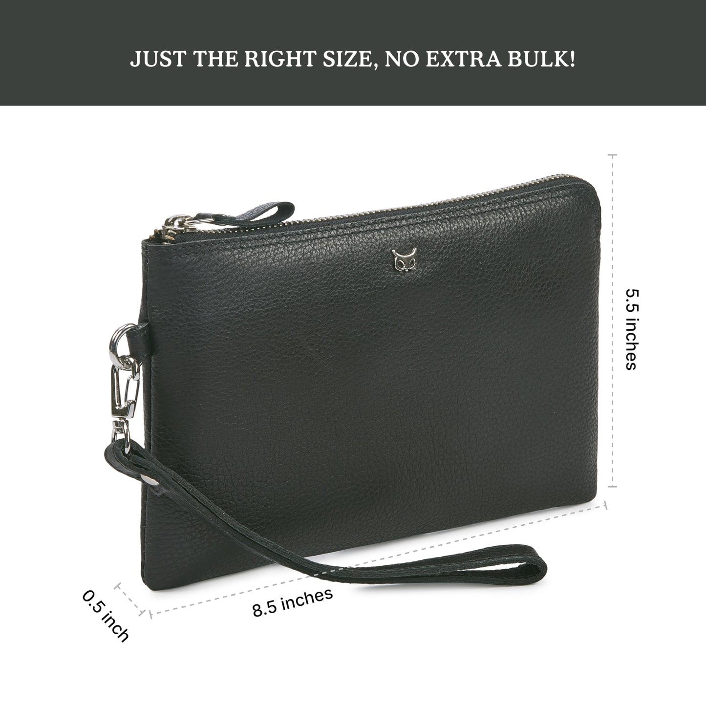 Wise Owl Accessories Genuine Leather Wristlet Wallet for Women Clutch Handbag Purses for Cell Phone Keys Coins Credit Card Slots (Black Nappa)