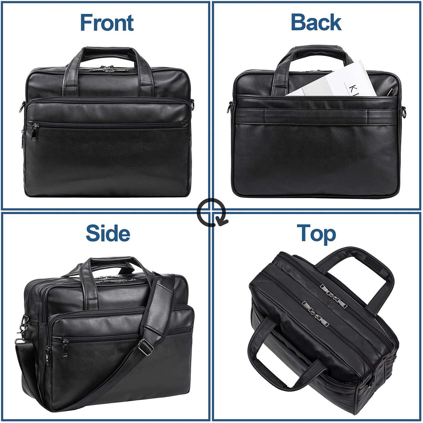 Leather Laptop Bag, Men's 15.6 Inches Messenger Briefcase Business Satchel Computer Handbag Shoulder Bag Fits 15.6 Inch Laptop Black