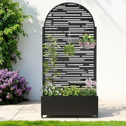 Metal Raised Garden Bed with Trellis & Wheels,72" x 35"x 15.7" Planter Box with Trellis,Privacy Planters for Patio,Garden Bed for Climbing Plants,Suitable for Climbing Plants and Vegetables,Black