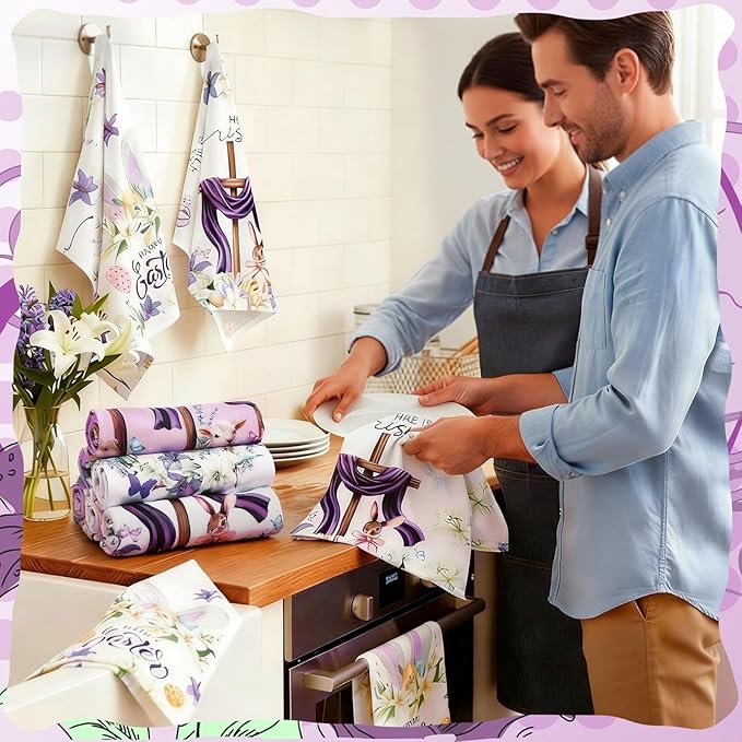 Breling Set of 6 Happy Easter Kitchen Towels Religious Dish Towel Bathroom