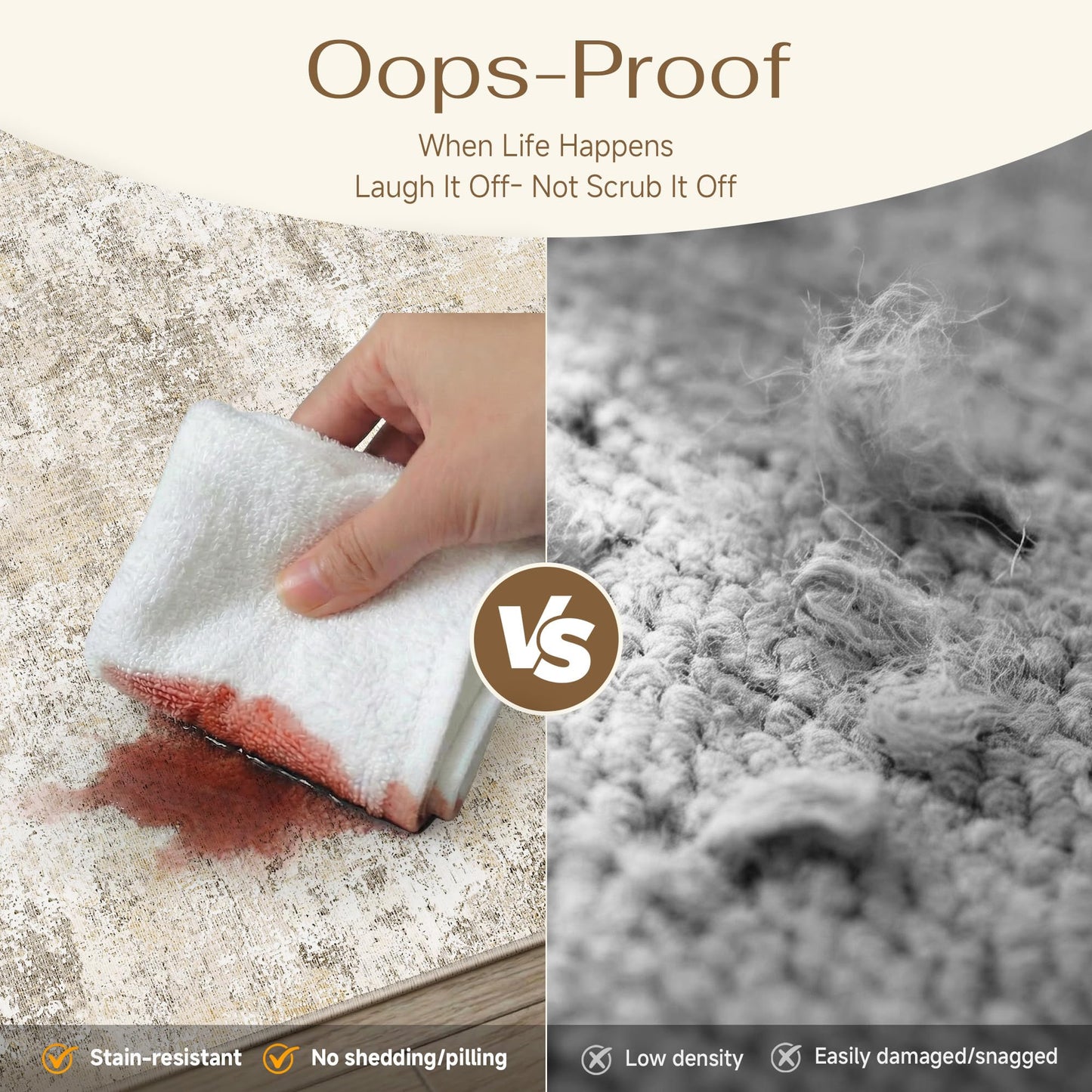 PureCozy 3x5 Washable Area Rug Beige Abstract Non Slip Carpet for Office Entryway Soft Low Pile Neutral Modern Throw Indoor Door Mat Kitchen Living Room Bedroom Bathroom