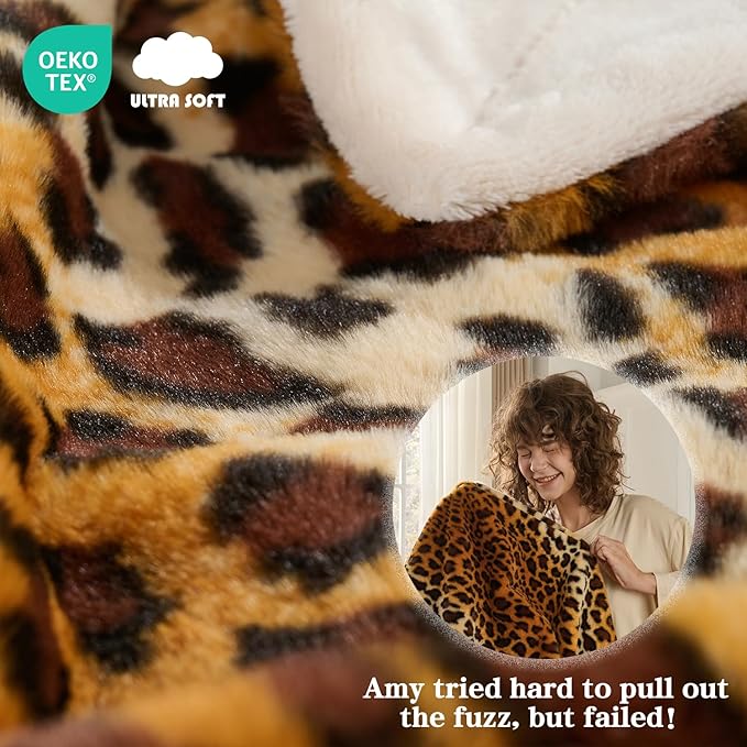 Krifey Leopard Print Blanket, Faux Fur Throws for Bed, Soft Cozy Fuzzy Fluffy Thick Warm Plush Cheetah Print Blanket, Christmas Birthday Gifts for Mom Dad Women Men, Room Decor, 60x80in