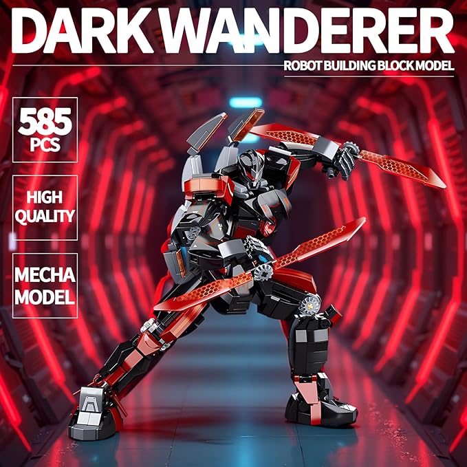Black Wanderer Mech Building Set 585 Pieces Dark Robot Action Figure with 2 Weapon Modes Ronin Destroyer Model Kit Anime Gift for Adults Teens