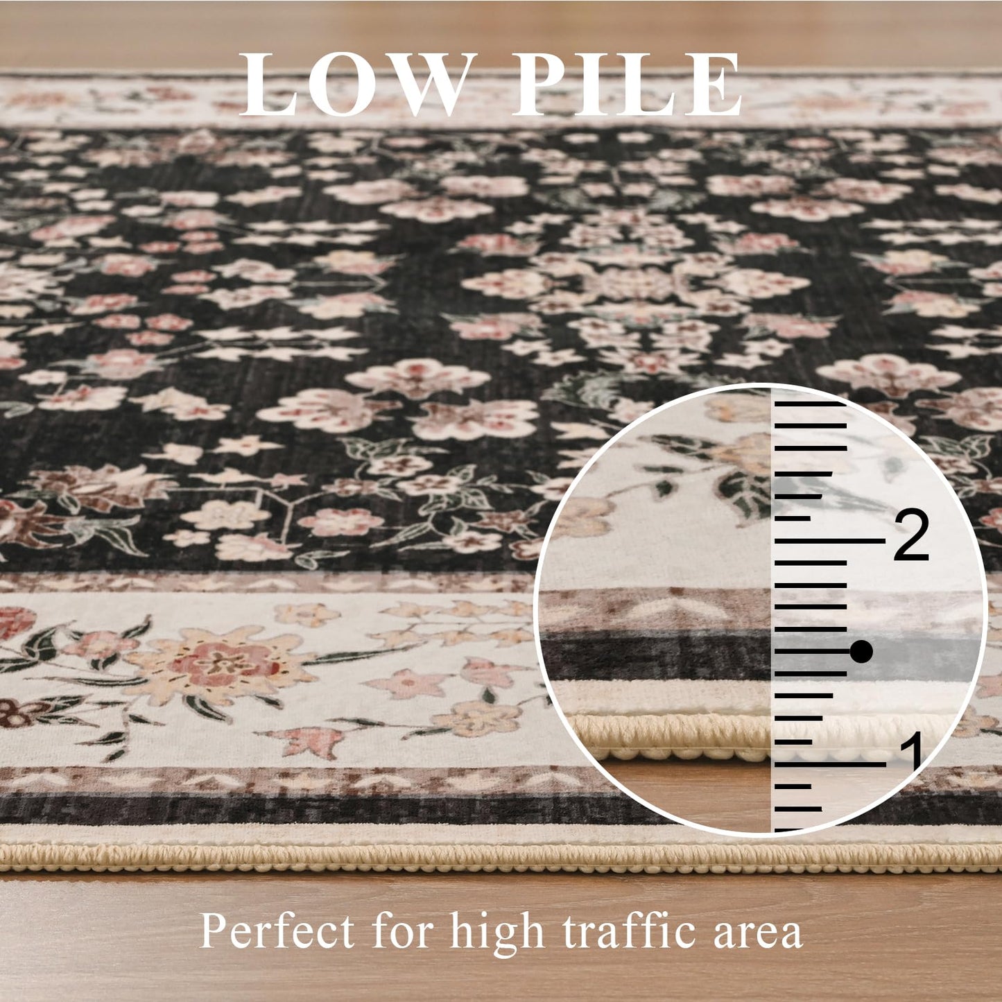 Softlife Washable Rug for Living Room, Black Pink Non-Slip Rugs for Kitchen, 6x9 Oriental Indoor Mat Under Dinning Table, Mordern Print Home Carpets with Rubber Backing for Kids