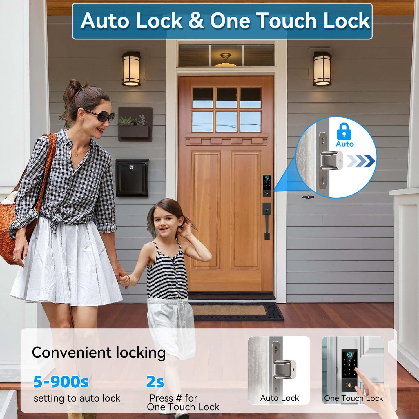 BEBASIA Smart Door Lock with Front Door Handle Set, Heavy Duty Fingerprint Handleset, Keyless Entry Smart Deadbolt for Front Door, Bluetooth Keypad Digital Lock Black