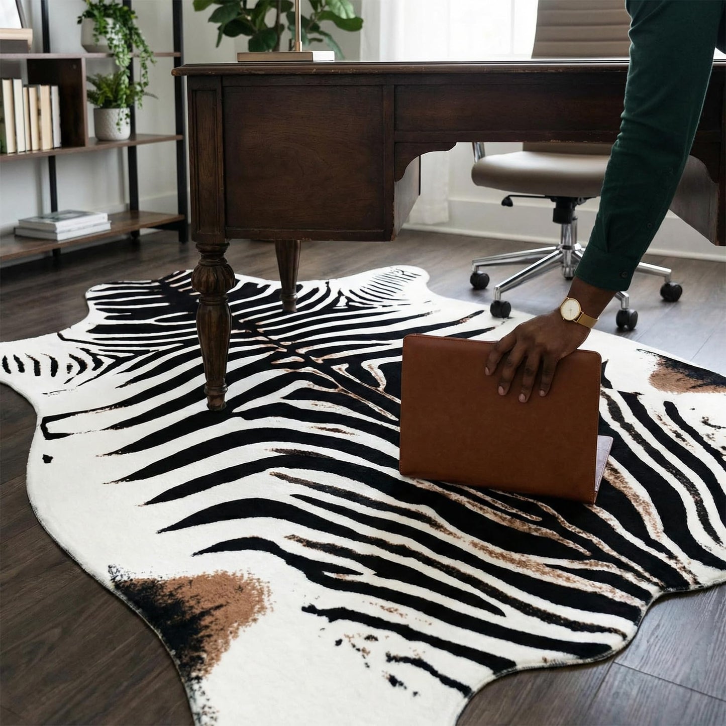 JACCAWS Faux Zebra Rug (4.6ft x 6.6ft) - Western Decor Boho Zebra Print Rugs for Living Room,Non-Slip Animal Print Rug,Black and White,Housewarming Gifts New Home