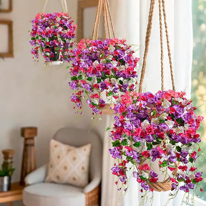 Artificial Flowers for Outdoors 2 Pack Fake Hanging Plants with Faux Hibiscus Flowers Summer Fall Decor UV Resistant Silk Leaves for Indoor Outdoor Front Door Porch Patio Planter Decor