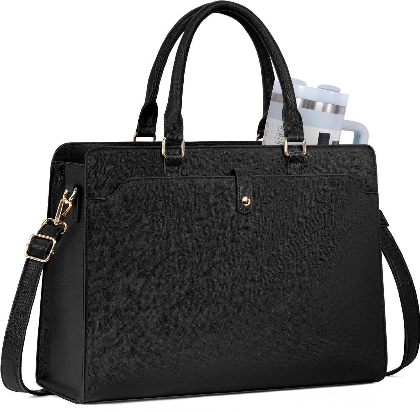 GMAK Laptop Tote Bag for Women, Office Work Bag Briefcase for 15.6 inch Laptop, PU Leather Teacher Tote Bag Large Capacity Waterproof Computer Bags Teacher Handbag for Commute Office Travel, Black
