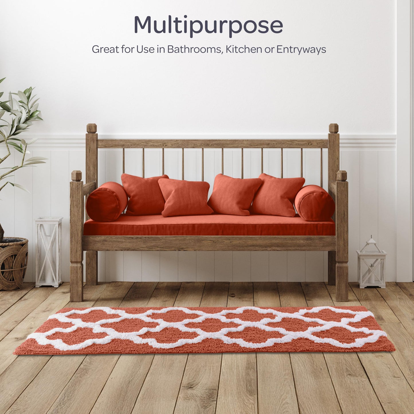 Bathroom Rug - 24 x 60 Inch Long Non Slip Bath Mat with Trellis Pattern - Extra Soft Absorbent Cotton Bath Mat - Machine Washable Bathroom Rugs Runner for Shower, Tub, or Vanity by Lavish Home (Red)