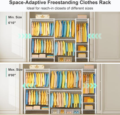 SEMHOR E01 Expandable Heavy Duty Clothes Rack, Free Standing Closet System Organizer, Adjustable Portable Carbon Steel Garment & Clothing Racks for Hanging Clothes (72.5-96"), 800LBS Max Load, White