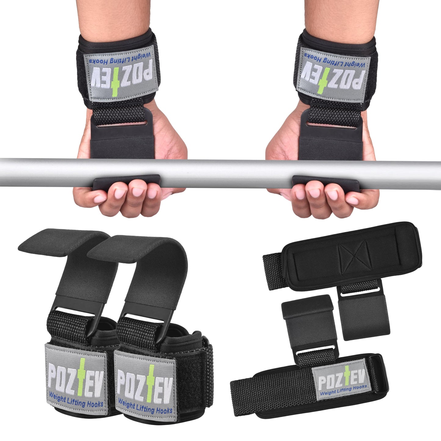 Weight Lifting Hooks (PAIR) - Padded Wrist Wraps - Hand Grips Deadlift Straps for Men and Women - Grip Support for Bodybuilding Heavy Gym Workout - Ideal for Deadlifts, Powerlifting, Shrugs, Pull-Ups