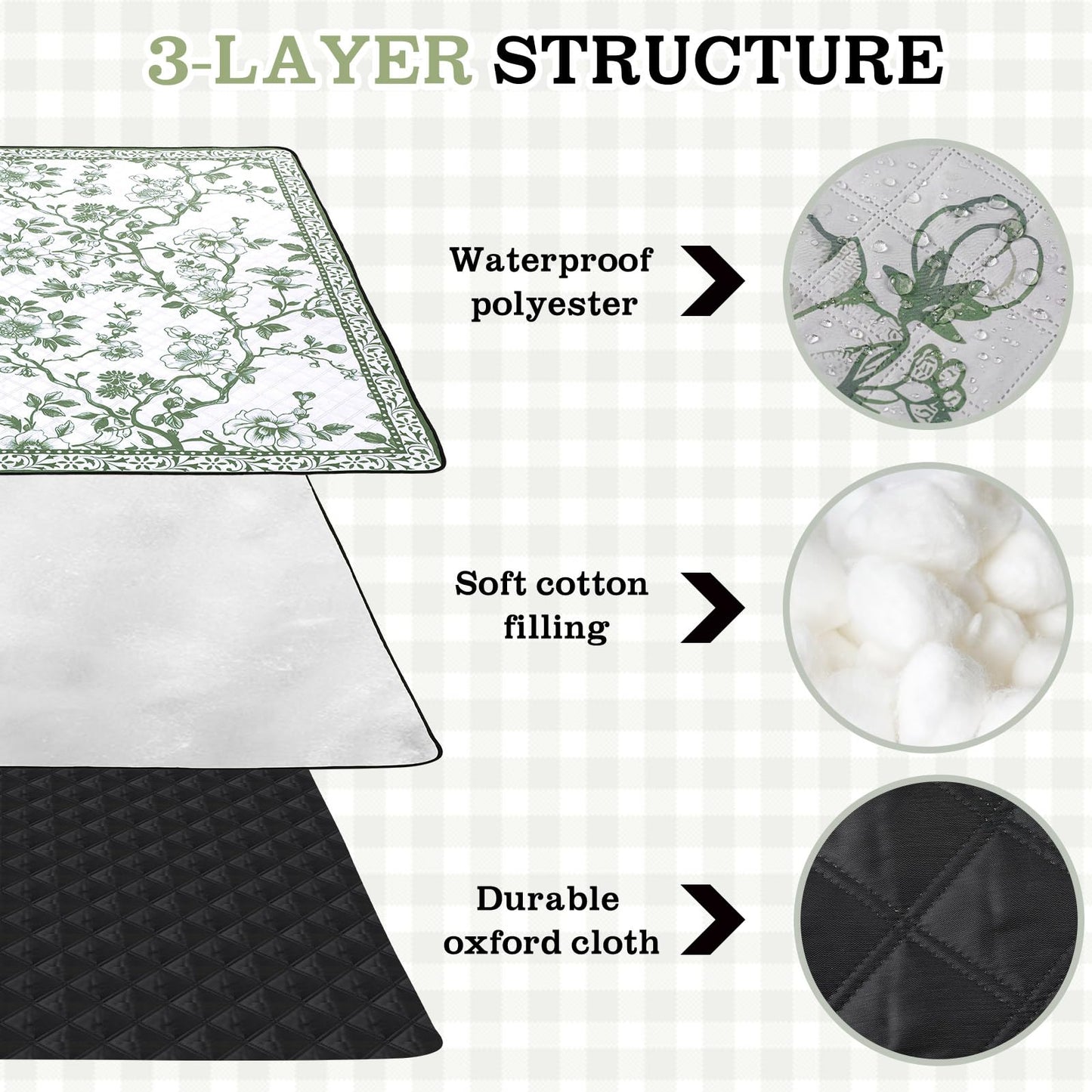 Newwiee 80 x 80 Inch Green Floral Picnic Blanket Extra Large Outdoor Chinoiserie Picnic Mat with Carry Strap Waterproof Sandproof Blanket Foldable Portable for Beach Camping Grass Lawn Park