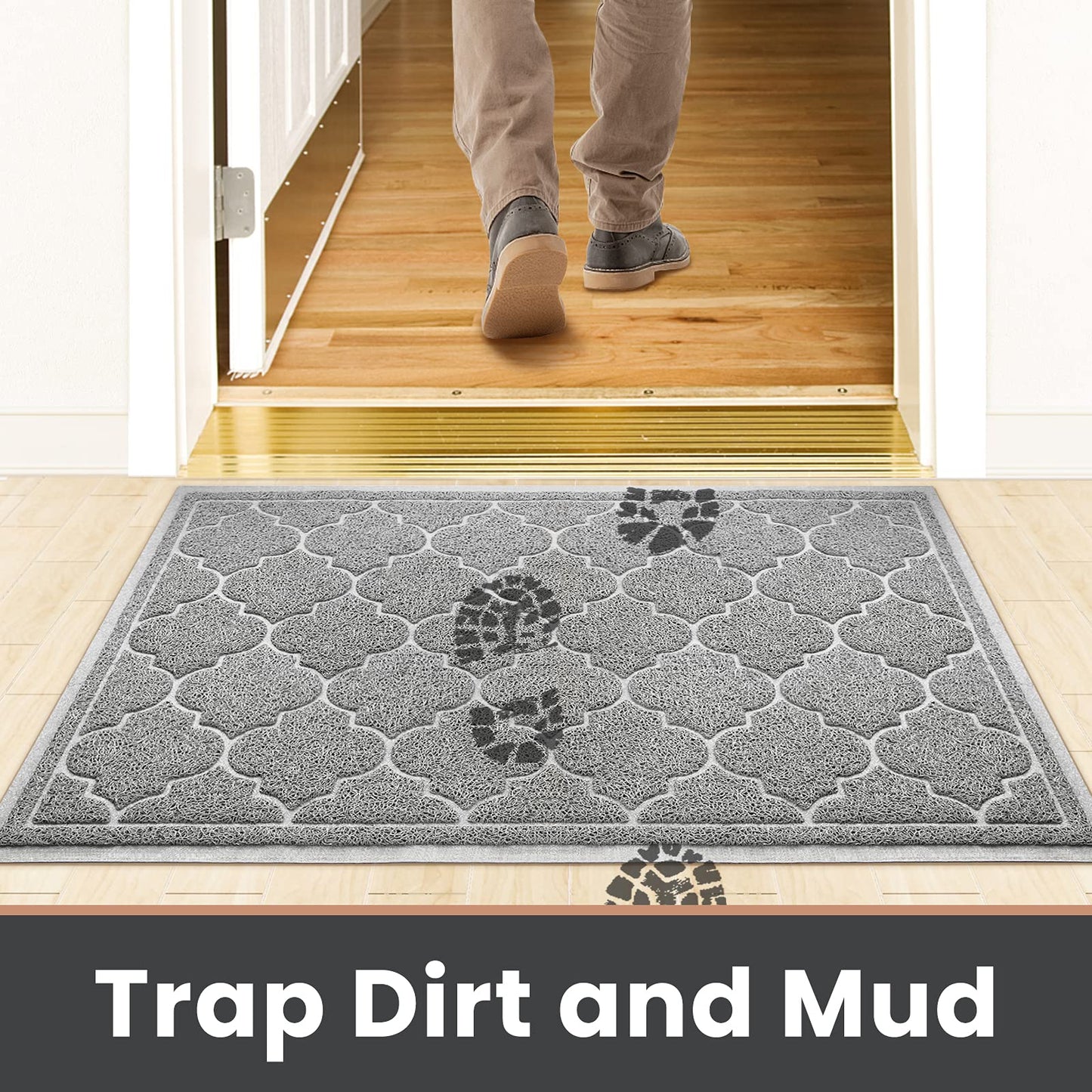 LuxStep Door Mat Large 24x36 Inch Indoor Outdoor Doormat, Non-Slip Low-Profile Design Floor Mat,Front Door Welcome Mat for Entryway,Patio,Garage, Light Grey