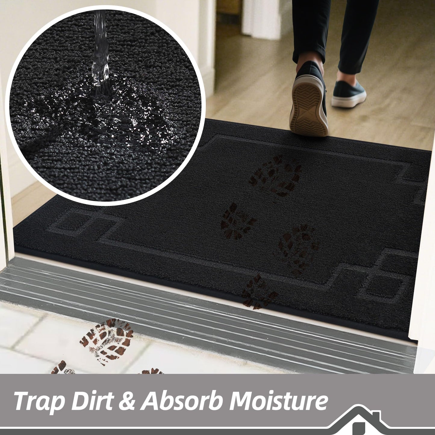 BEQHAUSE Door Mat 32" x 48", Non-Slip Door Mats Indoor Entryway Rugs Washable Low-Profile Absorbent and Dirt Trapper Floor Mats, Dog Door Mat for Front Back Door, Mud Wet Shoes & Paws, Black