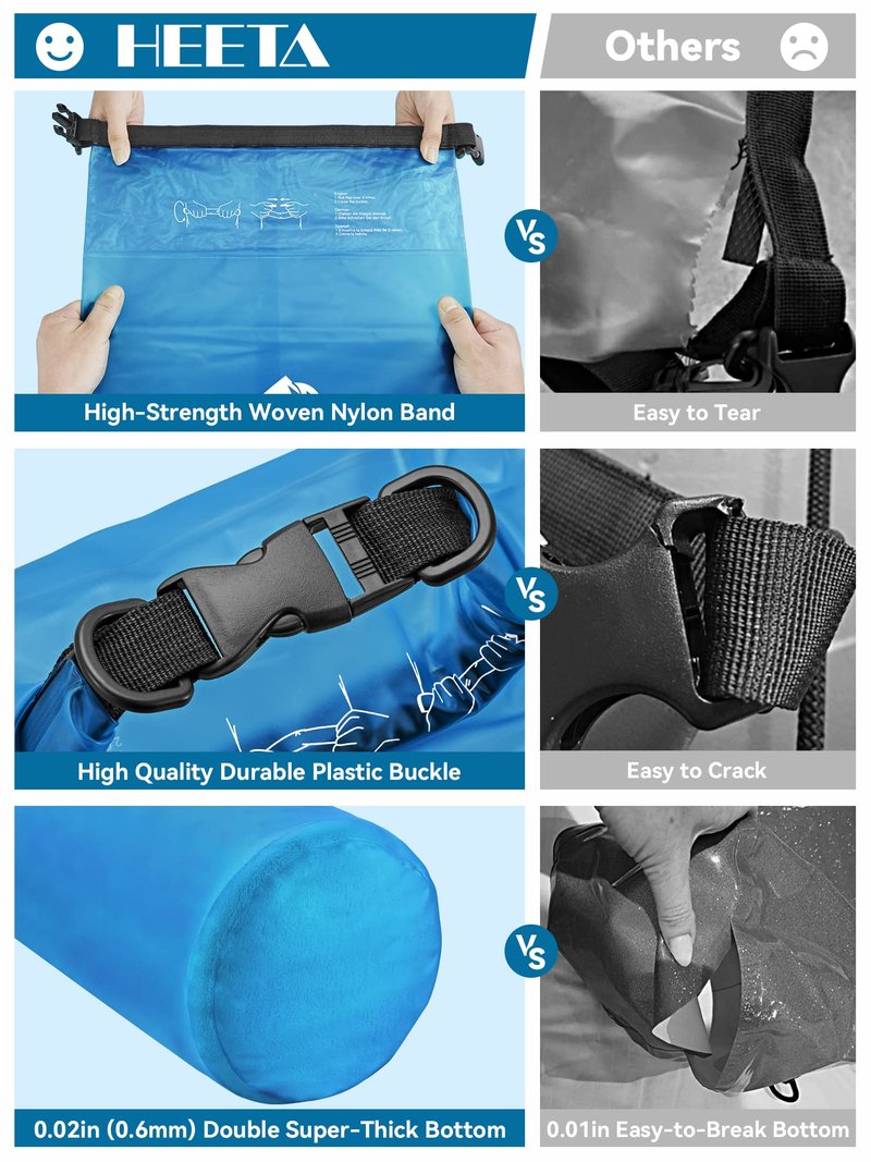 HEETA Dry Bag Waterproof for Women Men, Roll Top Lightweight Dry Storage Bag Backpack with Phone Case for Travel Swimming Boating Kayaking Paddle Board Camping Beach Accessories (Blue, 30L)