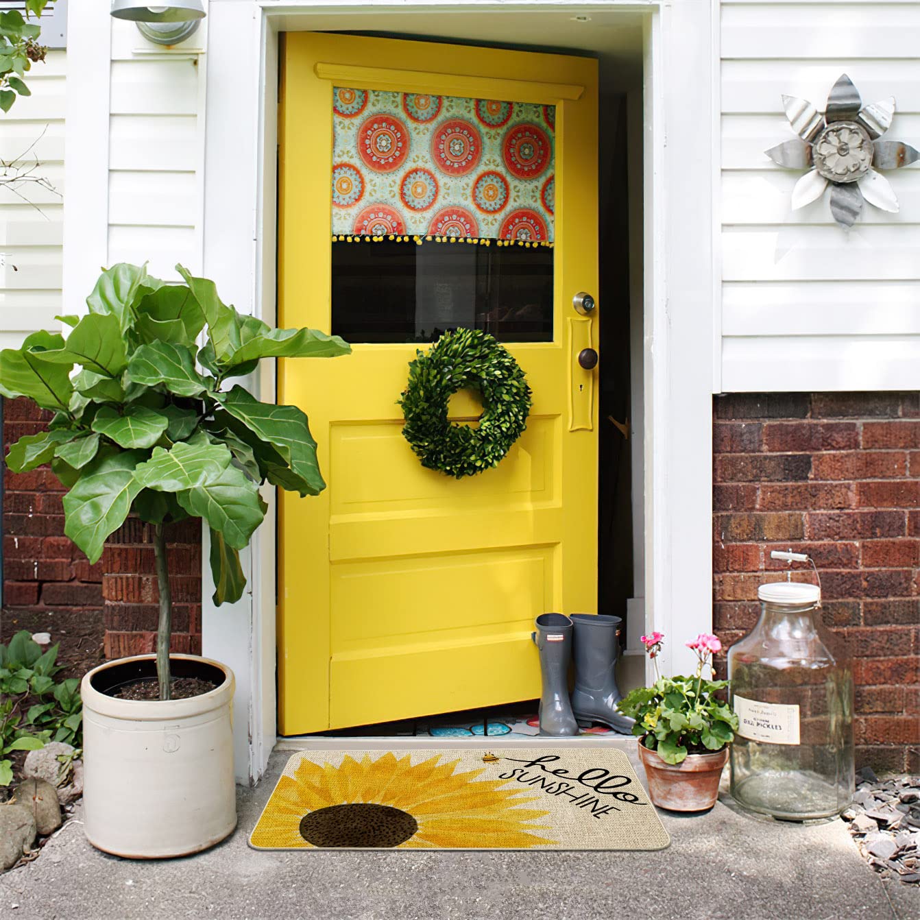 ORTIGIA Hello Sunshine Sunflowers Doormat Indoor Outdoor Patio Summer Sping Bee Kind Door Mats Non-Slip Durable Entrance Mat for Home Entrance, Outside Entry, Yard, Floor, Patio 17x29.5INCH