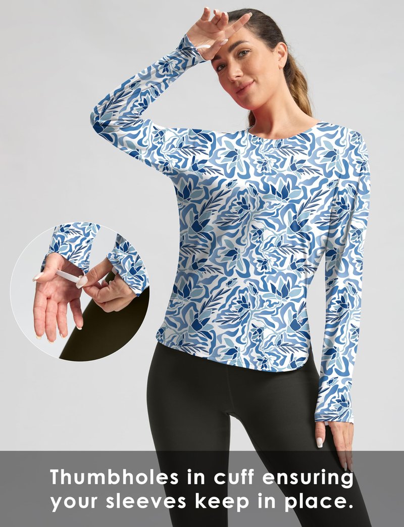 Women's Sun Shirts UPF 50+ Long Sleeve UV Protection Shirt Lightweight Quick Dry Workout Hiking Tops for Women(Peri Blue Freesia,XS)