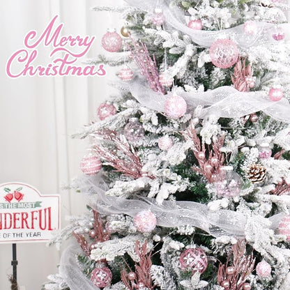 Super Holiday Christmas Ball Ornaments, 33PCS Pink Clear Shatterproof Plastic Foam Ornaments Set for Hanging Xmas Tree Holiday Thanksgiving Valentine's Day Party Decor.